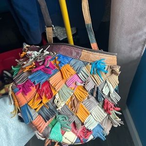 Multicolor fringe crossbody bag